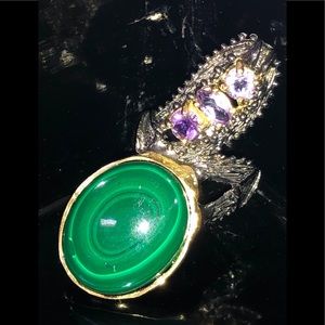 Gorgeous Genuine Malachite Amethyst Ring